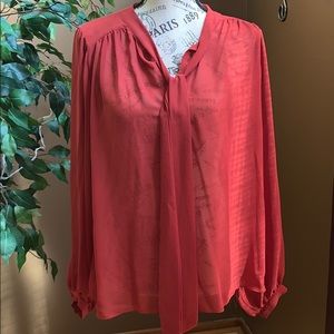 Burnt orange sheer blouse with tie from Nordstrom